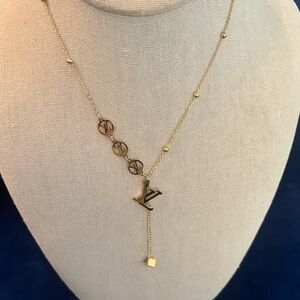 #102 Stainless Steel Gold Necklace with Logo Pendant